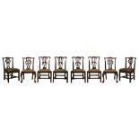 Matched set of eight 19th Century Chippendale style mahogany dining chairs, comprising: four