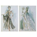 Carl Toms (1927-1999) - Two watercolours - Theatrical costume design, one depicting a lady wearing a