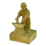 Tom 'Gnome Man' Whittaker of Littlebeck - Carved oak figure of a blacksmith, signed with a carved