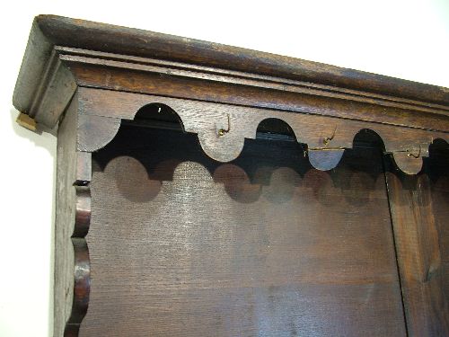 19th Century oak high dresser, the plate rack with moulded cornice, shaped apron below and fitted - Image 2 of 8