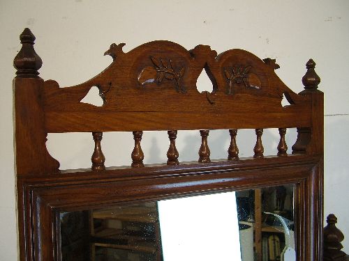 Late 19th/early 20th Century walnut framed cheval mirror, the pediment with carved fruit decoration, - Image 2 of 6