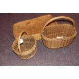 TWO WHICKER BASKETS AND TRUG
