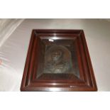 FRAMED BRONZE PLAQUE OF GEORGE V  5 1/2"X 6 1/4"