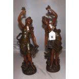 PAIR OF FRENCH SPELTER FIGURES 18" HIGH