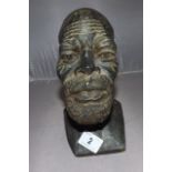 AFRICAN ART HEAD STATUE ,HAND CARVED STONE VINTAGE SCULPTURE 8" HIGH  2.5KG APPROX