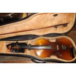 VIOLIN & CASE & BOW  POSSIBLY GERMAN