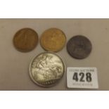 1887 CROWN,1937,1967 PENNIES & 1806 COIN