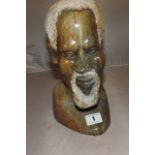 AFRICAN ART HEAD STATUE HAND CARVED STONE SCULPTURE 10" HIGH WEIGHT 6KG APPROX(CHIP TO REAR )