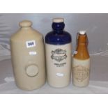 STONE BOTTLES WITH MAKERS ADVERTISING & STONE HOT WATER BOTTLE