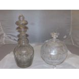 CUT GLASS DECANTER & BISCUIT JAR(HAS CHIP)