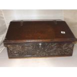 OAK BIBLE BOX WITH CARVED EXTERIOR PANEL 18TH CENT