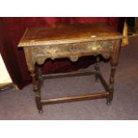 OAK   HALL TABLE WITH CARVED DRAWER ,FRONT AND SIDE PANEL 18TH CENT