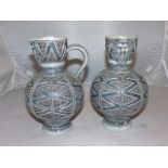 PAIR OF MERKELBACH & WICK 1880-1921 STAMP MARK TO BASE ,SALT GLAZED JUGS 9" TALL WITH A BLUE ZIG ZAG