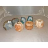 BRAZILIAN AGATE & OTHER POLISHED STONE SEGMENTS + ORANGE CANDLE HOLDERS