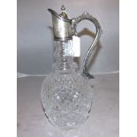 GLASS CLARET JUG WITH SILVER MOUNTED TOP IN 18TH CENT STYLE BIRMINGHAM 1988 11" TALL