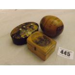 SMALL MAUCHLINE BOX,SMALL CHINESE LACQUERED BOX & WOODEN EGG