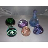 SELECTION OF PAPERWEIGHTS & PERFUME BOTTLE