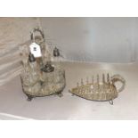 SILVER PLATED CONDIMENT SET A/F & PLATED TOAST RACK