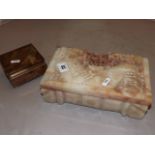 ALABASTER TRINKET BOX SMALL & MARBLE/ALABASTER TRINKET BOX WITH CARVED FIGURE ON LID