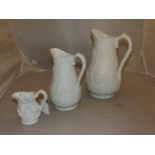 BISQUE WATER JUGS GRADUATED SIZE 6" 102 & 12" EMBOSSED VINE RELIEF  6" ONE IS GLAZED