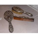 SILVER BRUSH,COMB & MIRROR ,NOT MATCHING, HALLMARKED BRUSH & COMB,MIRROR NOT HALLMRKED,TESTED POS