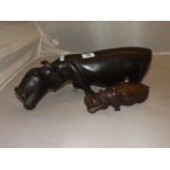 CARVED AFRICAN HIPPO AND BABY