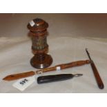 TREEN INCLUDING PEN WITH STANHOPE OF JERUSALEM,TWO BUTTON HOOKS AND NEEDLE HOLDER