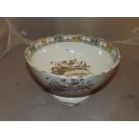 LARGE CHINA FRUIT BOWL 10" DIA 6" HIGH DECORATED WITH SAILING SHIP/PADDLESTEAMER COTTAGES & FLORAL