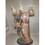 LARGE CONTEMPORY LLADRO FIGURES OF TWO THAI DANCERS (CHIP TO TOP OF ONE DANCER)