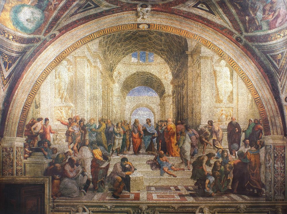 RAFFAELLO SANZIO, RIPRODUZIONE DA XX Sec. "La scuola di Atene", stampa, entro cornice