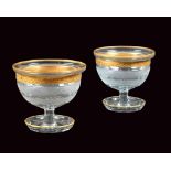 COPPIA DI COPPETTE PORTA CAVIALE XX Sec. in cristallo molato con profilo in oro  A PAIR OF CRYSTAL