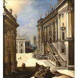 JOHANN ANDREAS GRAFF Norimberga 1637 - 1701 "Veduta del Campidoglio", olio su tela, firmato  in