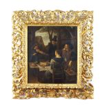 LOUIS PISANI Firenze, XIX Sec. "Le Jambon", olio su tela, copia da Jan Steen, entro cornice in legno