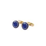 GEMELLI TONDI IN ORO GIALLO 18KT E SMALTO BLU 18KT GOLD AND BLUE ENAMEL CUFF LINKS Circular shaped