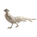 A German silver pheasant painted in realistic colors, silversmith Schleissner & Soehne Hanau, 20th