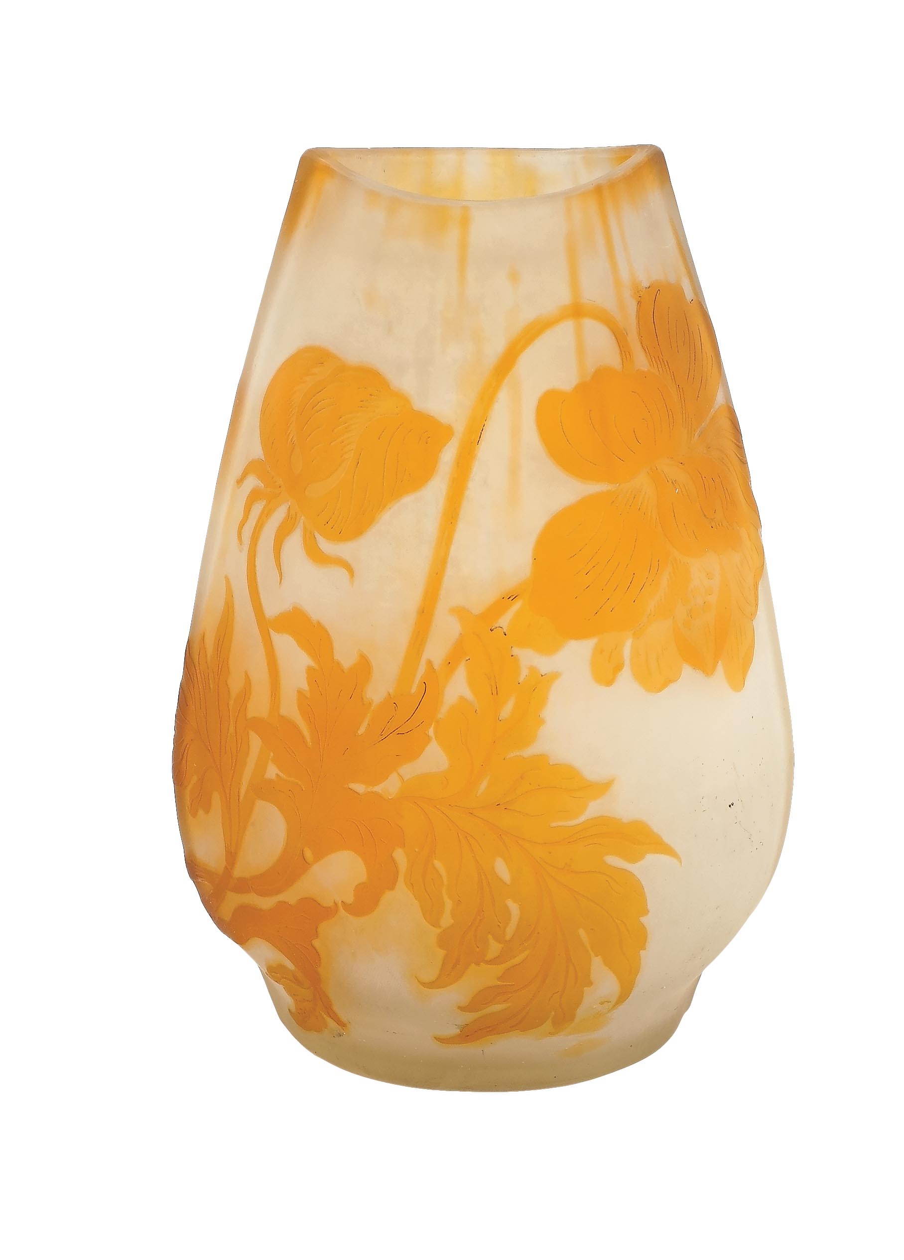 Emille Galle' A small cameo glass vase, signed nouveau style Nancy, 1846-1904 h. 16,5 cm.