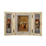 An important triptych of Ozias Humphry finely elaborated and decorated with foliage, in the center a