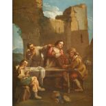 Paolo Monaldi "Shepherds in front of a ruin", oil on canvas, with giltwood frame. This canvases