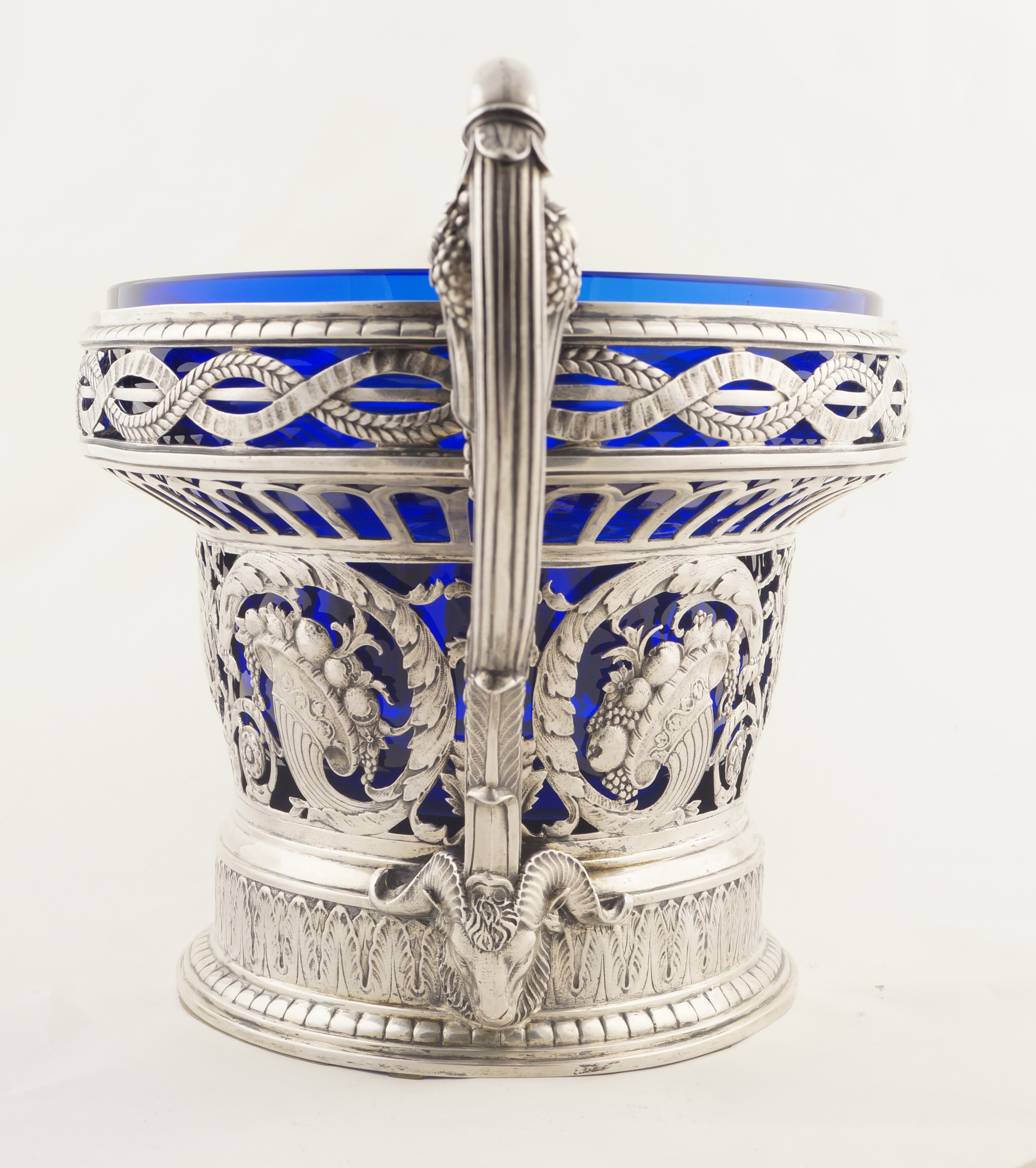 A German silver tray Silversmith Carl Schnauffer, repoussé and chasing decorations, blue glass - Image 2 of 3
