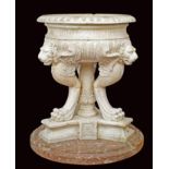 A great Italian white marble tripod tazza The whole basin and the stand are finely decorated. The