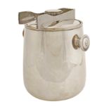 A silvered metal bottle cooler comprising with ice tongs 20th century h. 20 cm.