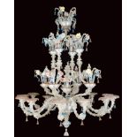 An extraordinary Ca' Rezzonico twelve-branch chandeliers Baroque style with polychromatic glass