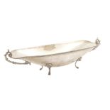 An Italian silver tray with handles Decorated with palmettes and standing on base with paw feet 20th