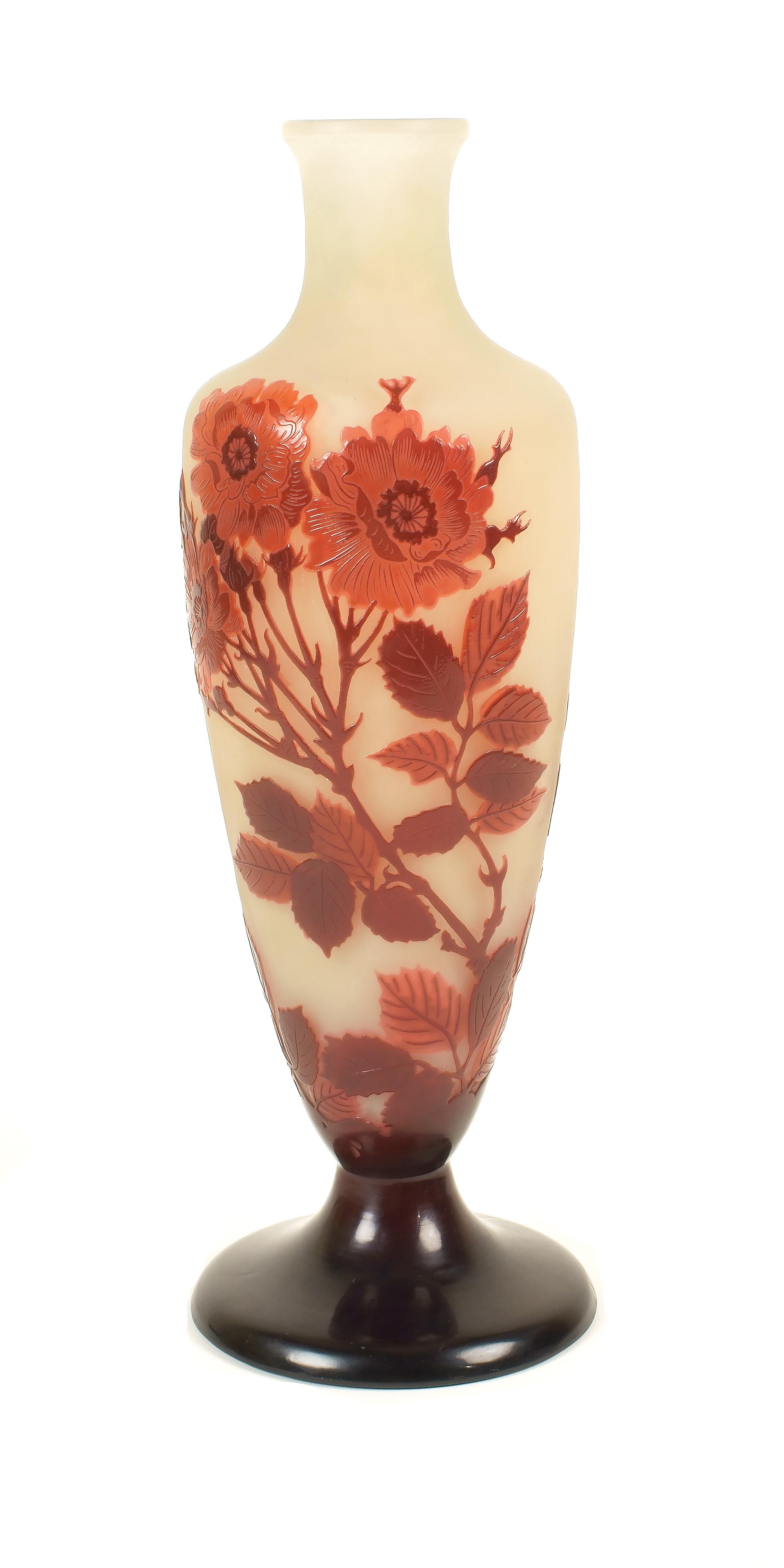 Emile Galle' Cameo glass decorated with roses and signed under the base, perfect conditions