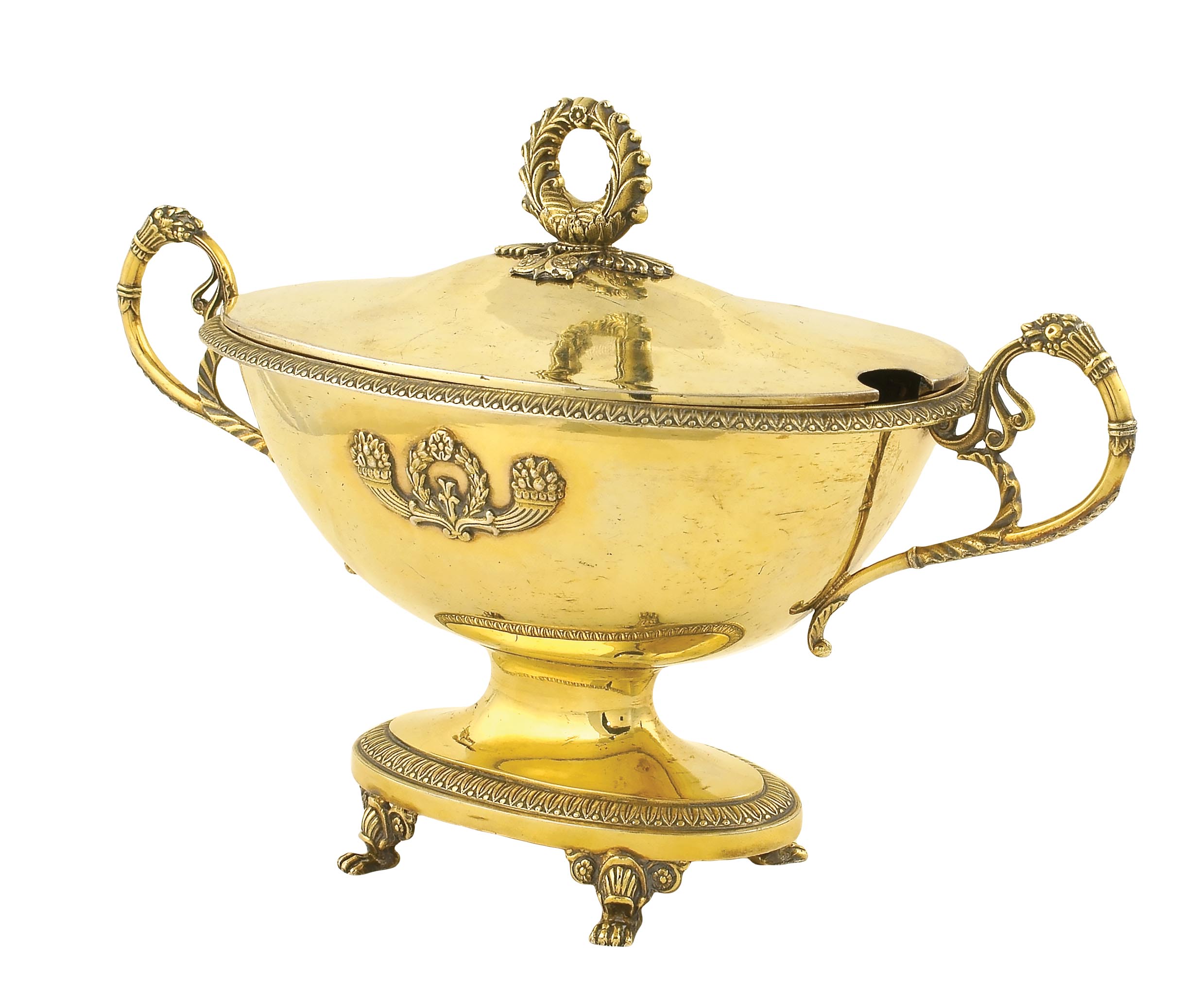 A French vermeil and silver saltcellar plain silver with palmette decoration and scroll-shaped