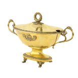 A French vermeil and silver saltcellar plain silver with palmette decoration and scroll-shaped
