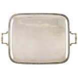 An Italian silver tray Rectangular shaped with two handles 20th century peso 2290 gr.