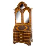 An Italian palisander and bois du rose trumeau Decorative olive wood mouldings, the upper part has a