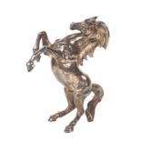 A 925 silver laminated sculpture Modelled as a rearing horse Italy, 20th century h. 36 cm.