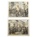 Bartolomeo Pinelli "La canofiena - Il giocatore di bussolotti", pair of colored etchings, framed